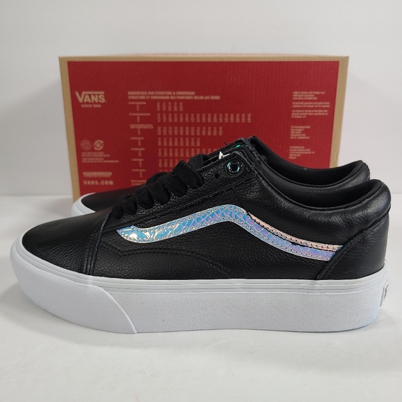 Vans Old Skool Platform Holo Sidestripe Black True White Sneakers Women Size 9.5 - Picture 6 of 12